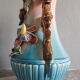 blue and pink art deco polychrome dabbling vases with floral decoration