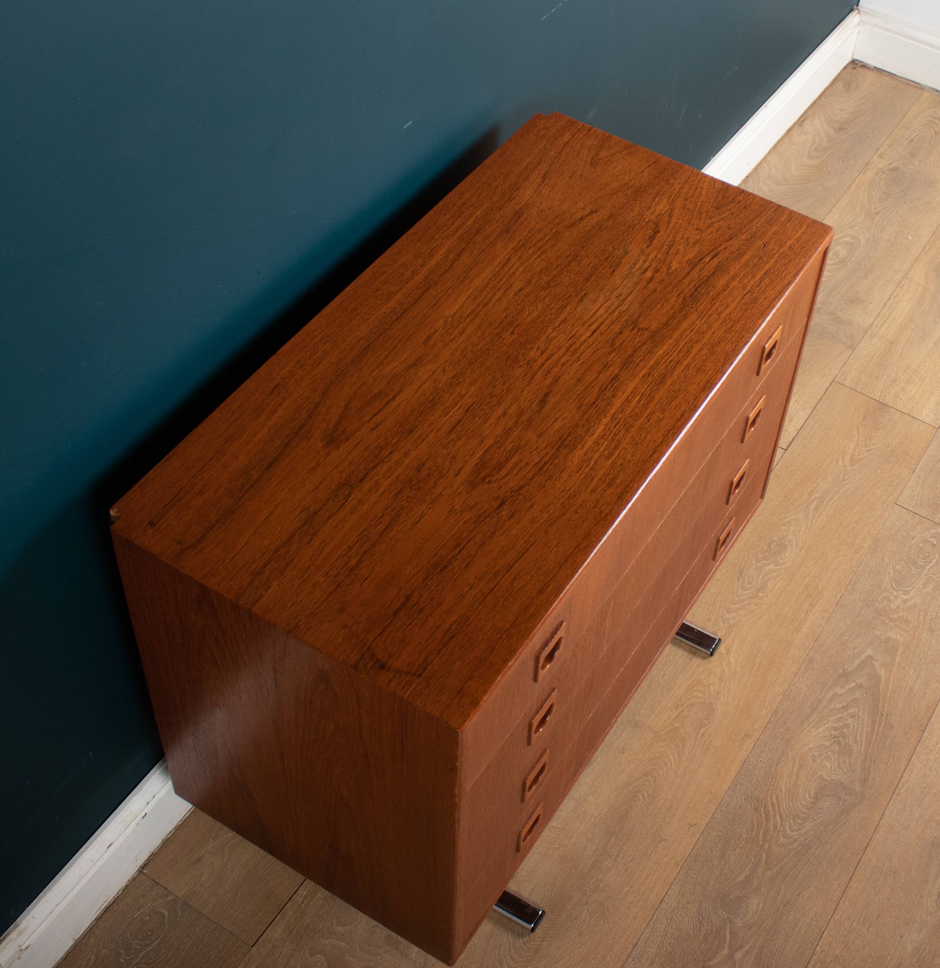 Retro teak 1960s danish chest of drawers on metal legs