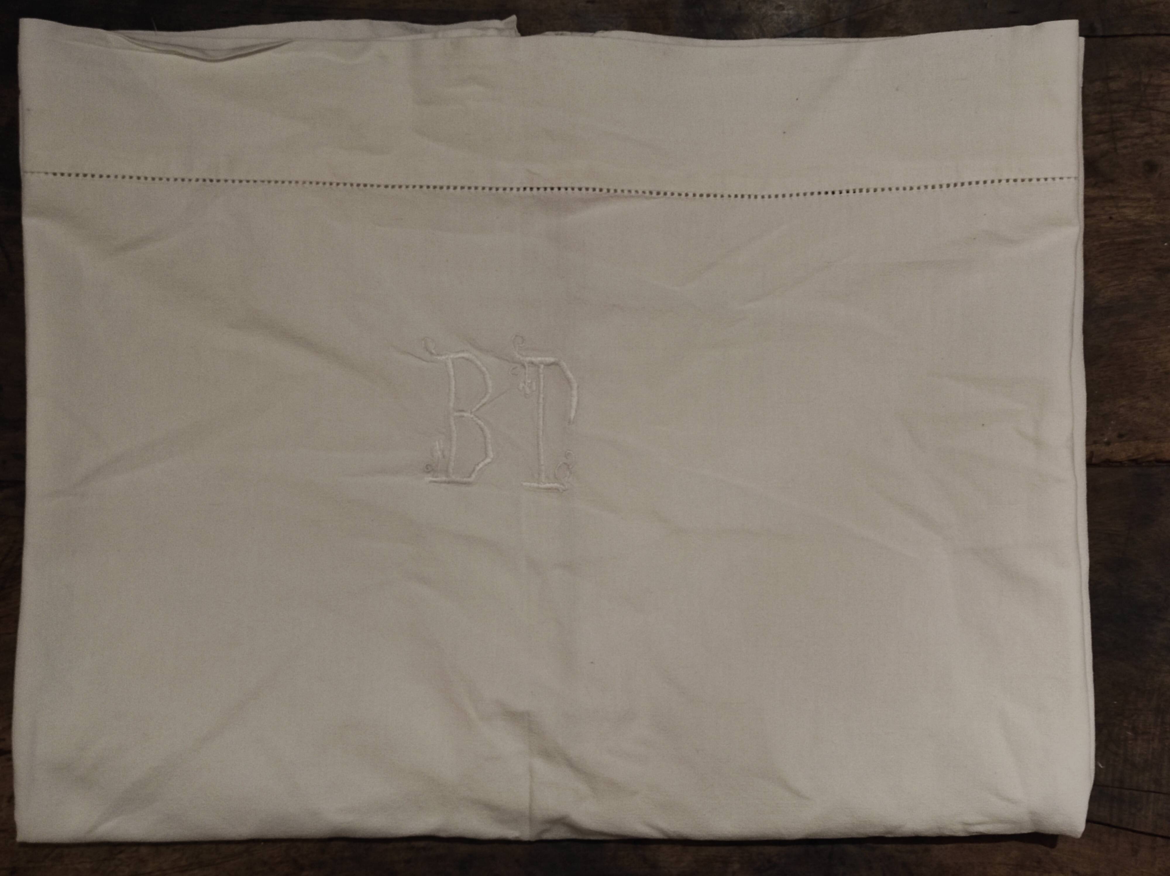 Old top sheet with embroidery of days and monogram bt 195x300 cm