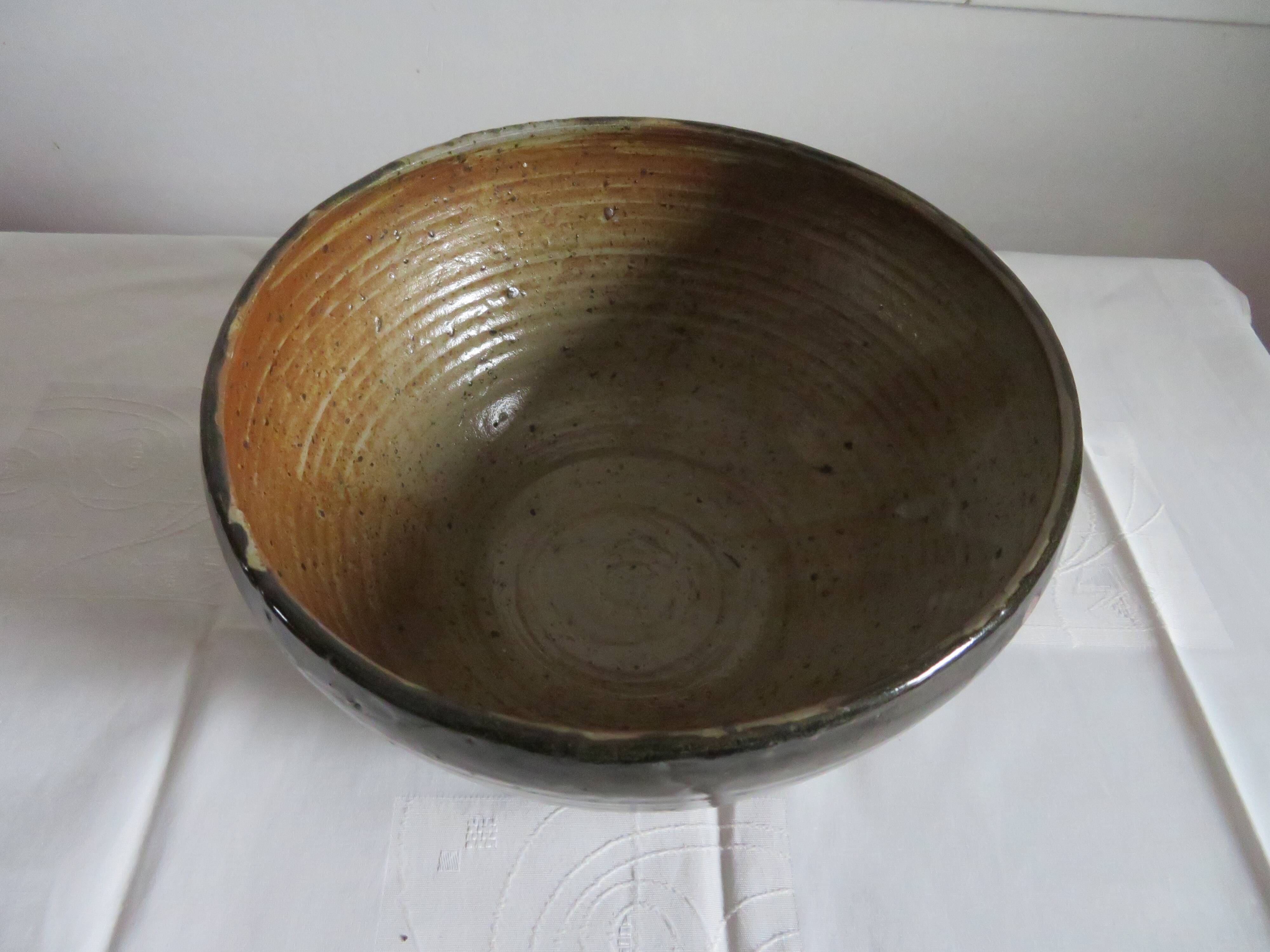 Large vernide sandstone bowl (by a ceramic potter)