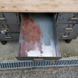 Antique workshop workbench, vintage, metal and wood