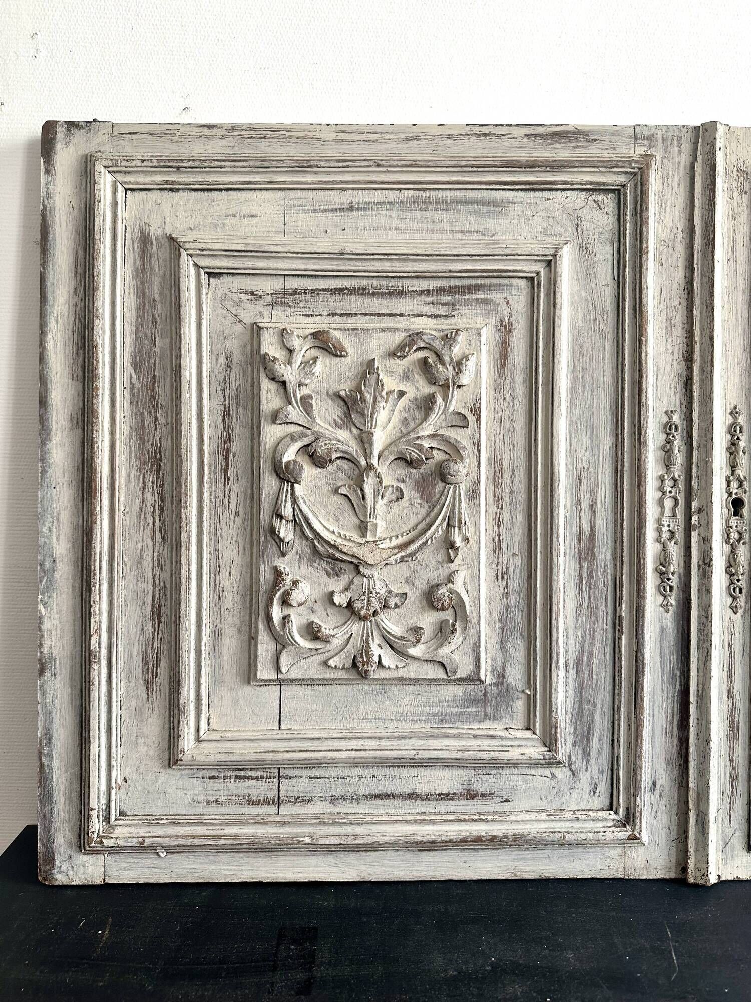 Pair of Louis XVI cupboard doors in carved wood, late 19th century.