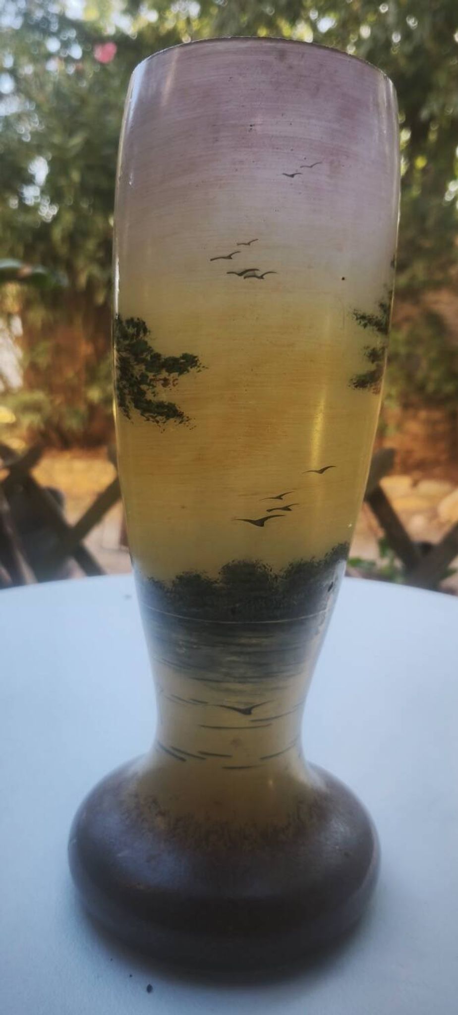 Vase with lake decoration signed Michel