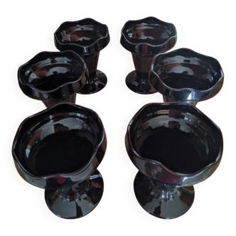 Selling 6 black glass ice cream cups, vintage 80s, luminarc