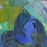 ‘Conversation in the rain’ Abstract Oil on Canvas Large Painting 1990s