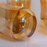 Four iridescent honey blown glass glasses
