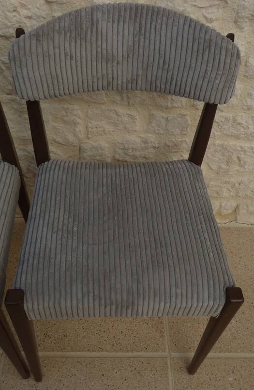 5 chaises de style scandinave en bois massif et velours gris, années 60