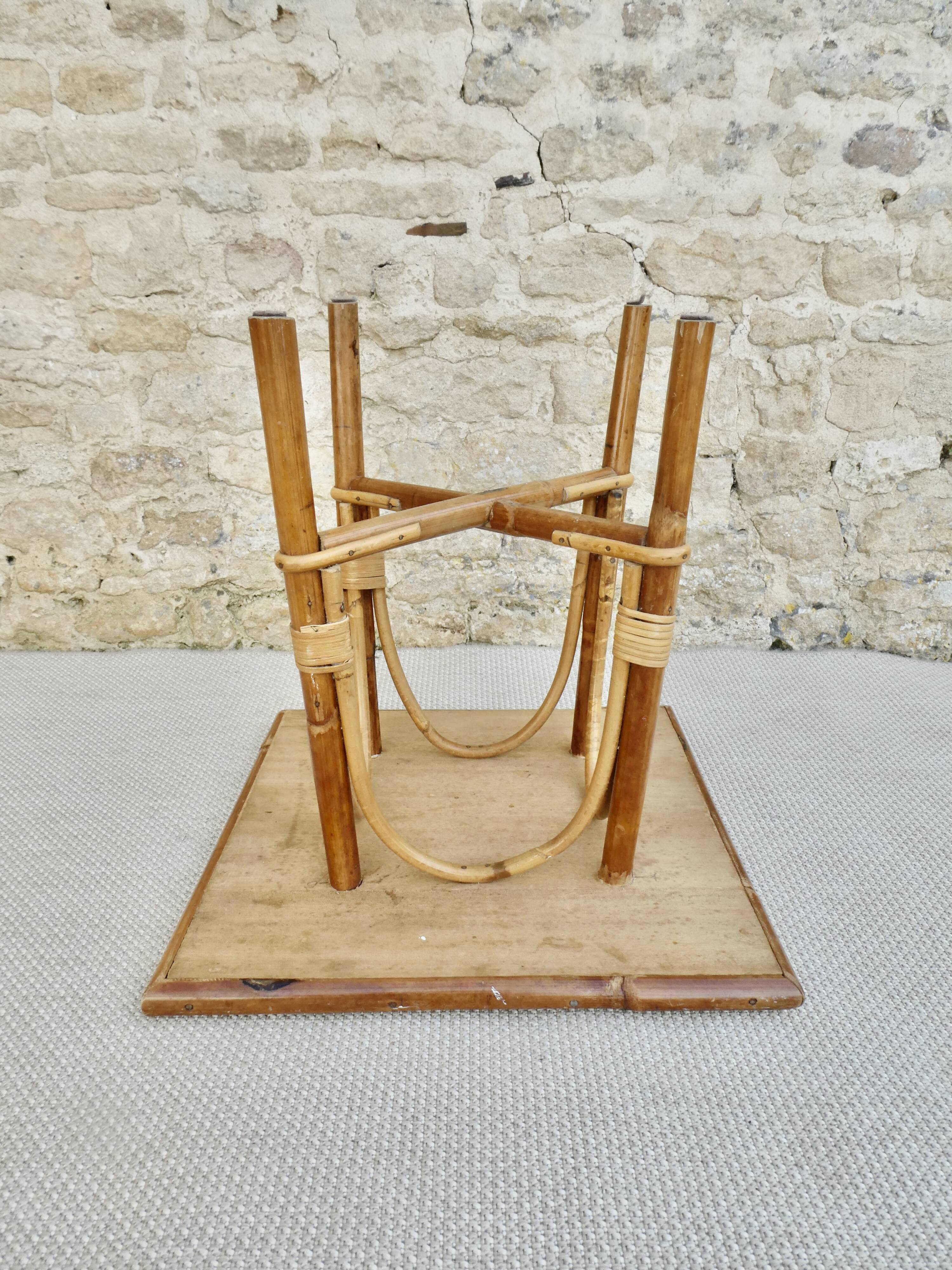 coffee table, rattan checkerboard sofa end