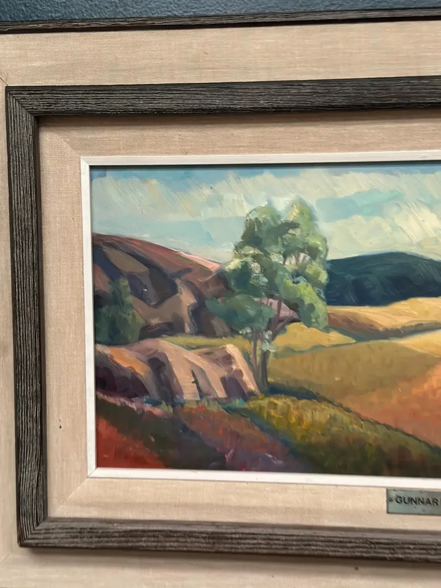 Original Swedish Oil on Panel – "Landscape" by Gunnar Munther – Signed – Vintage and Framed – 64 × 38 cm (25.2" × 15")