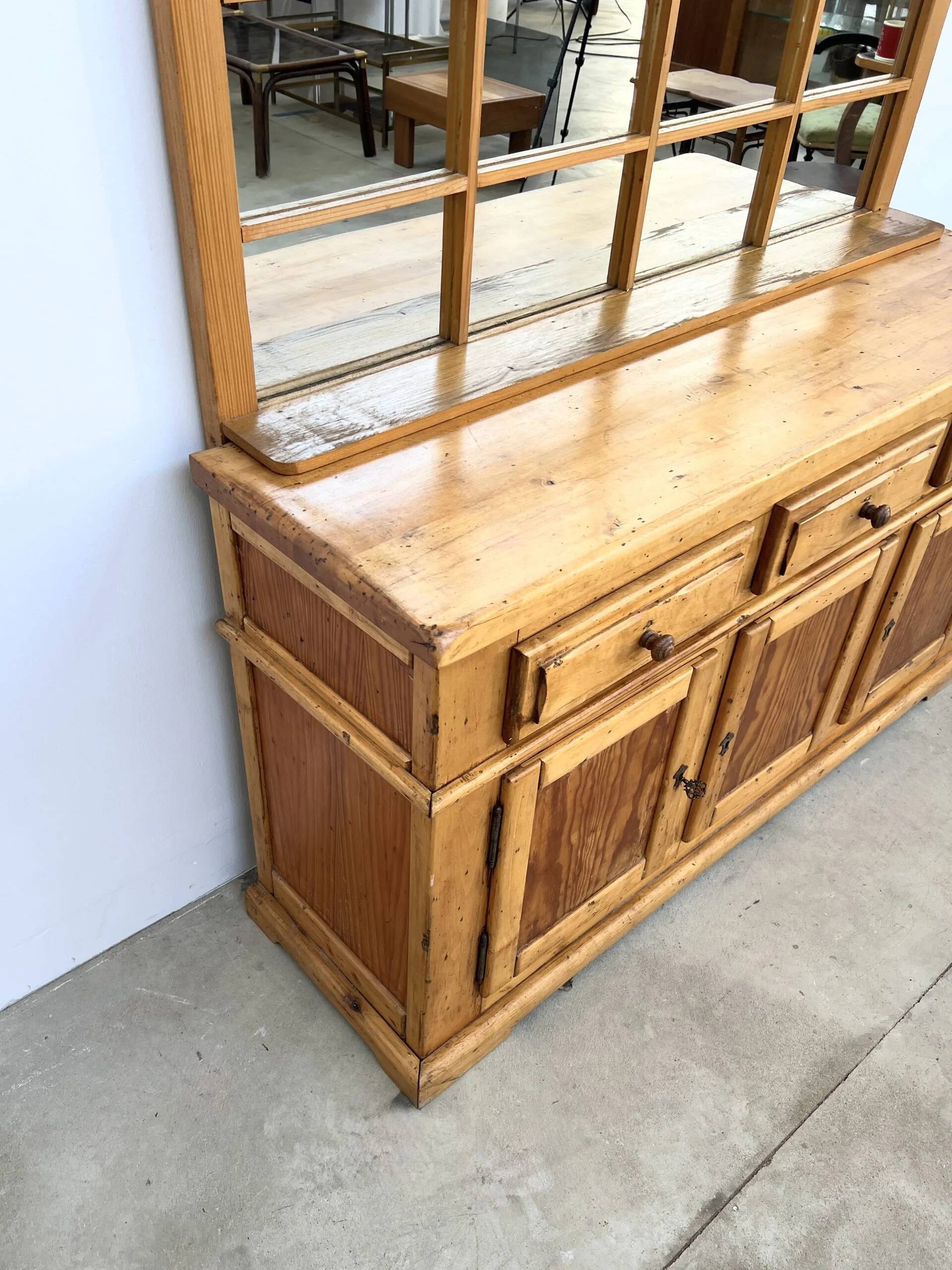 Buffet & Mirror XXL "Workshop Spirit" Set – Patinated Pine