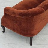 1950s, Danish 2-seater sofa, furniture velour, oak wood legs.