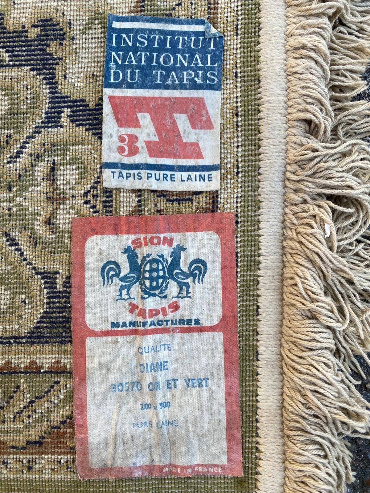 Tapis oriental en laine épaisse velours Sion or et vert 200x300