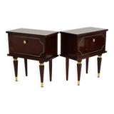 Koppel vintage nachtkastjes mahonie fineer messing regency stijl nachttafels 50cm