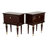 Koppel vintage nachtkastjes mahonie fineer messing regency stijl nachttafels 50cm