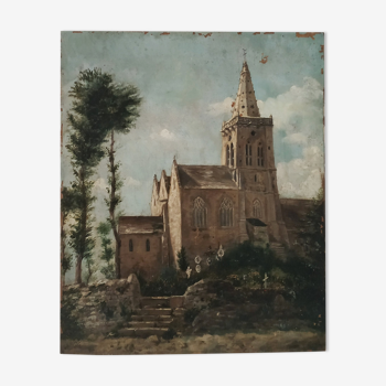Old oil on canvas painting "church"