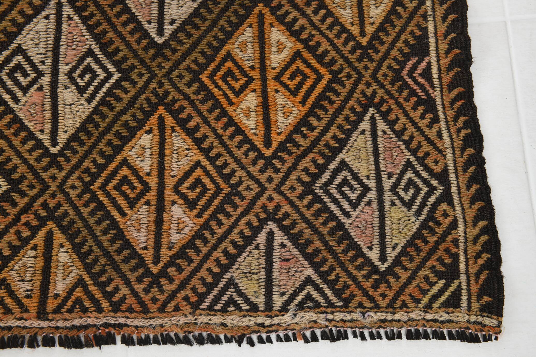5x7 Dark Brown Vintage Kilim Rug, 153x202 Cm