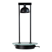 Lampe de table en métal noir avec base en verre clair - Design postmoderne Memphis italien, années 1980