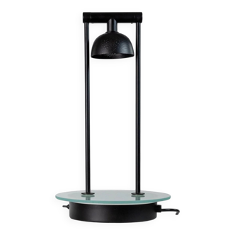 Black Metal Table Lamp with Clear Glass Base - Postmodern Memphis Italian Design, 1980s