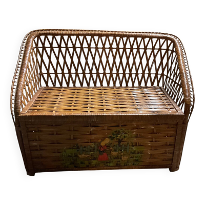 Banc coffre rotin osier années 60/70