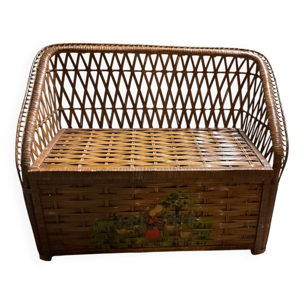 Banc coffre rotin osier années 60/70