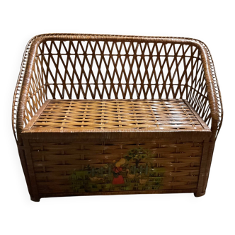 Banc coffre rotin osier années 60/70