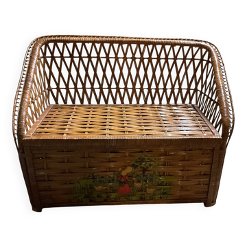 Wicker rattan storage bench from the 60s/70s