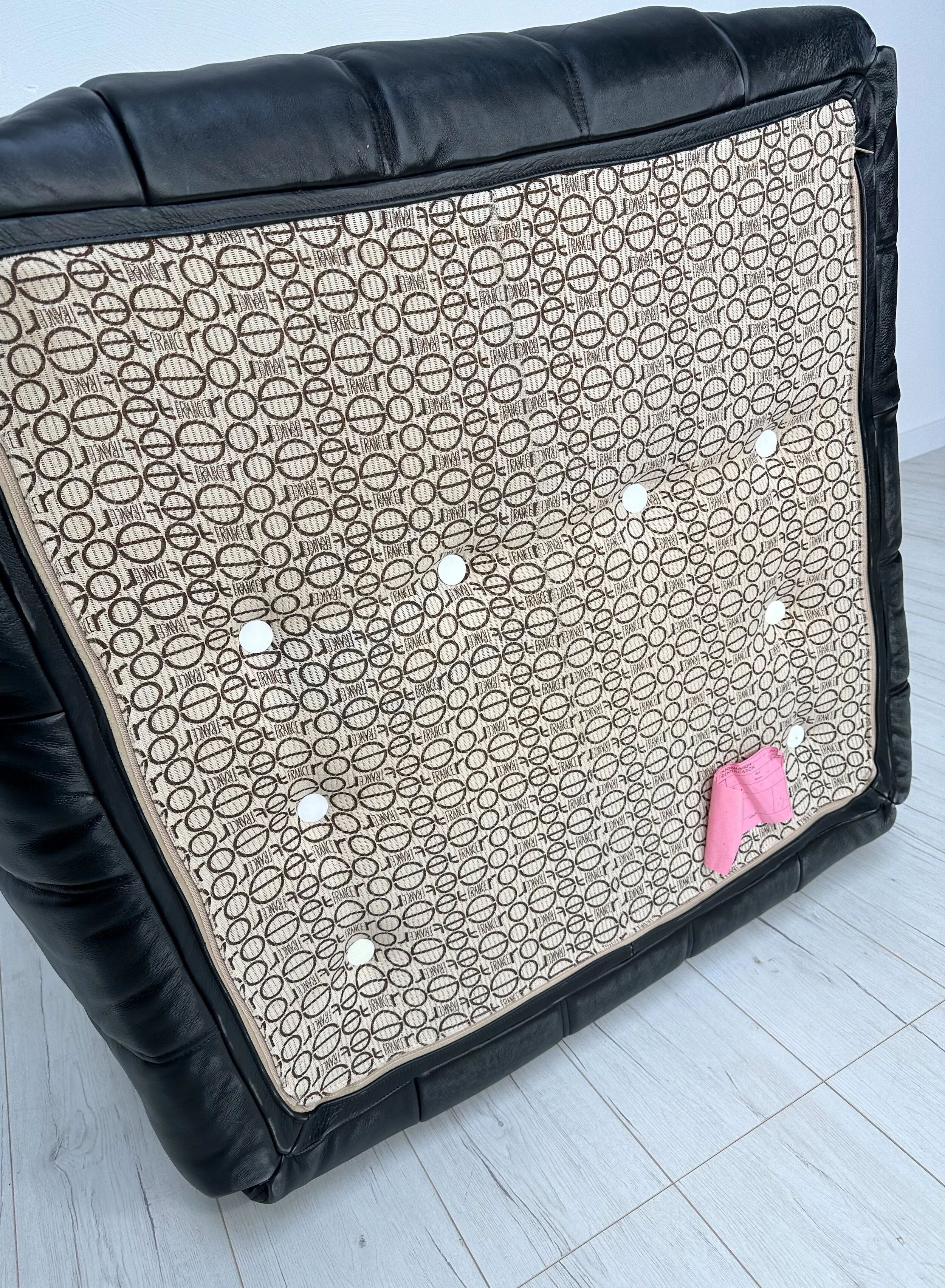 ‘80s vintage leather Kashima 1-seater + ottoman by Michel Ducaroy for Ligne Roset