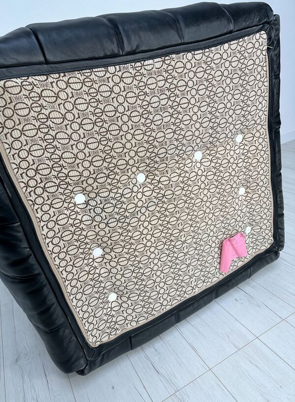 Fauteuil en cuir vintage des années 80 Kashima 1 place + ottoman par Michel Ducaroy pour Ligne Roset