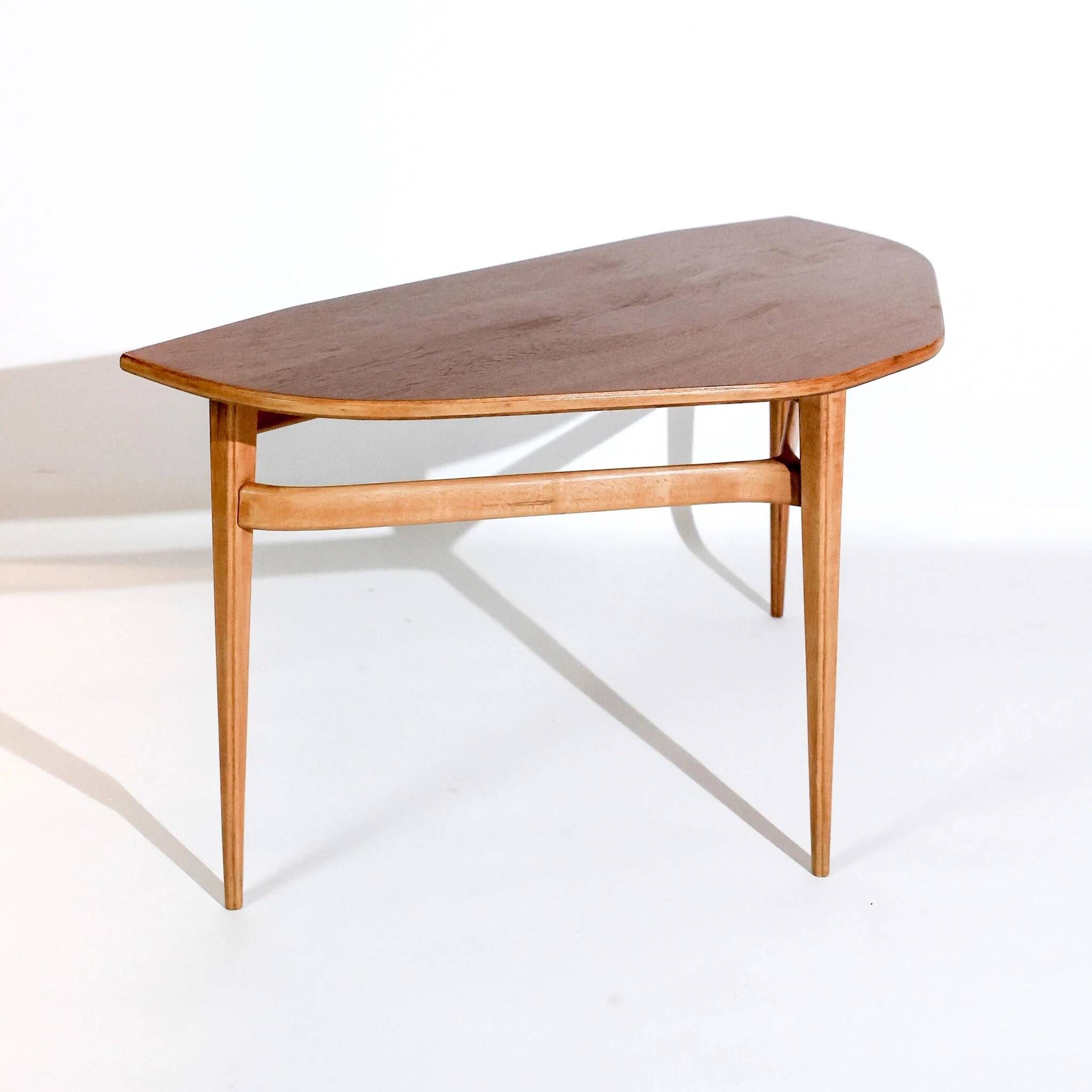 Vintage Scandinavian side table with three legs by LJ Bord, teak and beech, 1950s–1960s.