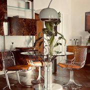 Dining table glass chrome and marble 1970s Italian vintage design