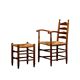 Rustic Armchair and Stool in stained oak and rush, France 1950s