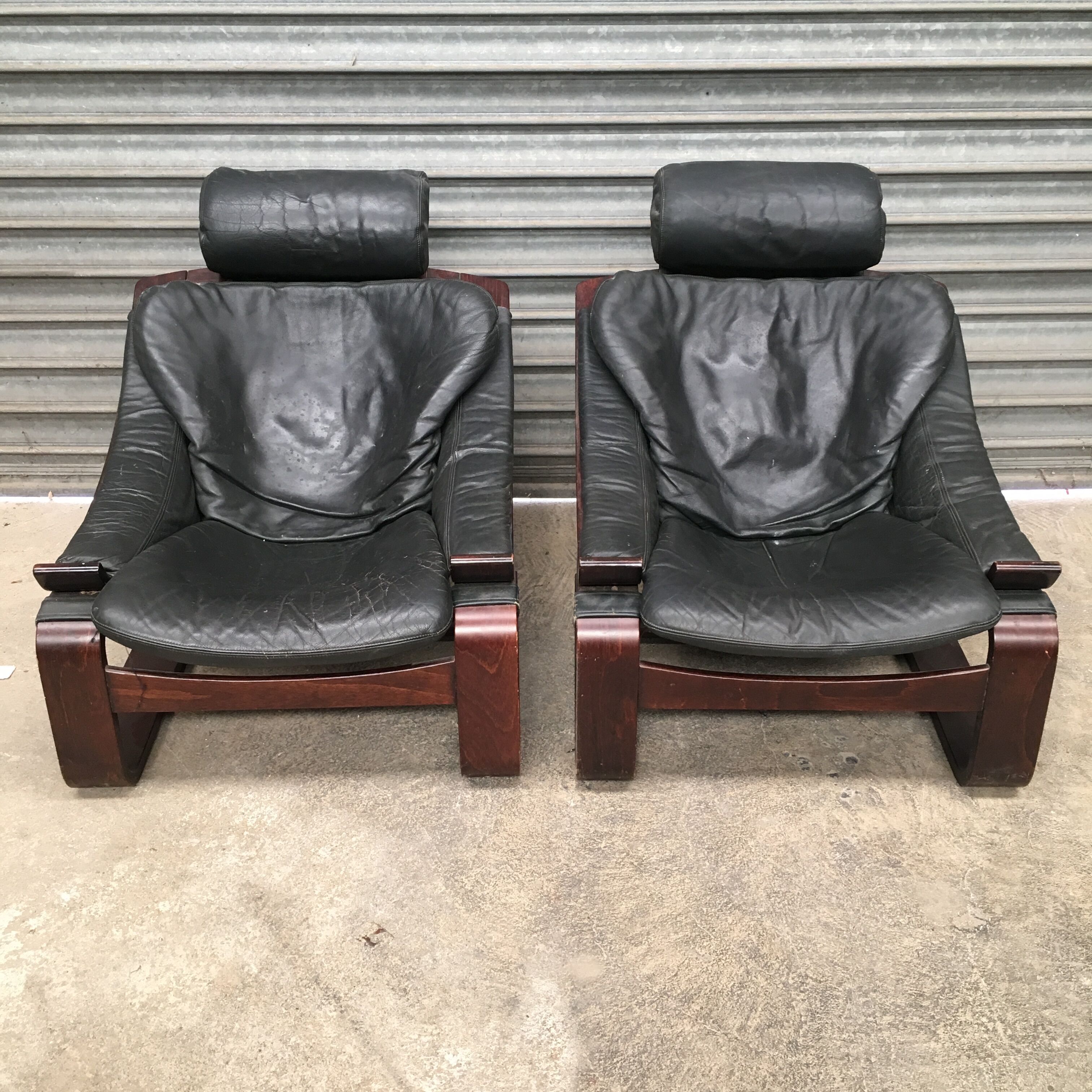 Pair of kroken leather armchairs design 1970