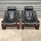 Pair of kroken leather armchairs design 1970