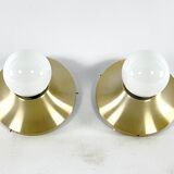 Stilux Milano, vintage round gilded aluminum wall lamps from 60s. Set of two
