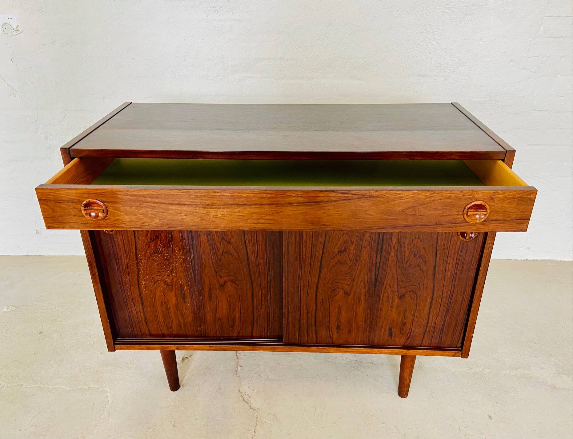 Vintage danish mid century rosewood sliding door cabinet 1960s