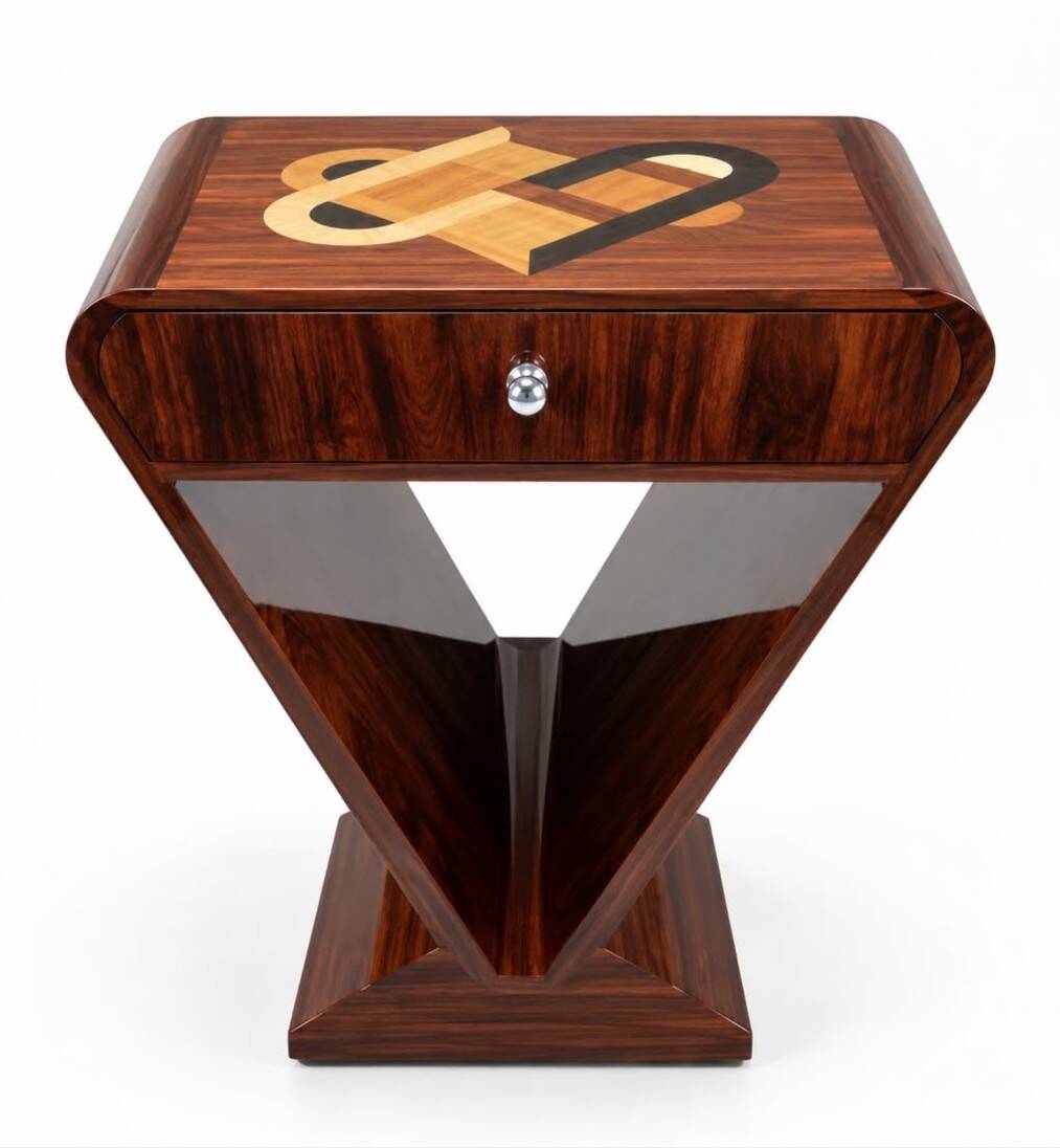 Table d’appoint Art Déco en bois de hêtre avec motif
