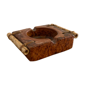 Brown and bamboo ceramic ashtray