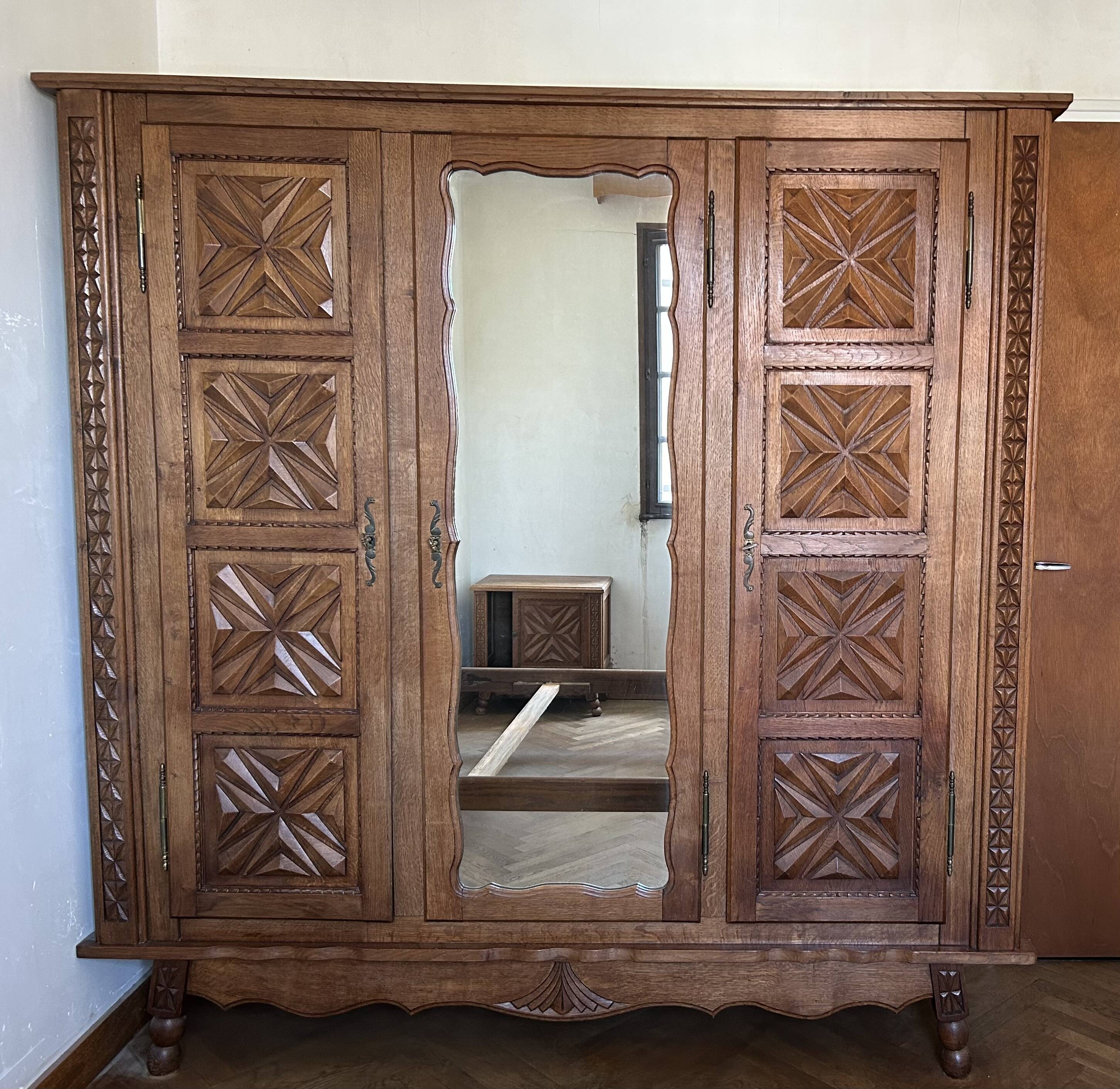 Handcrafted solid oak armoire, unique piece.