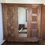 Handcrafted solid oak armoire, unique piece.