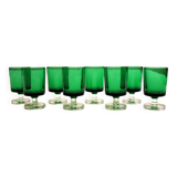 8 verres à liqueur en verre émeraude par Luminarc modèle Suède, années 70