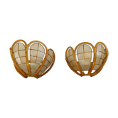 Pair of sconces in bamboo rattan and mother-of-pearl