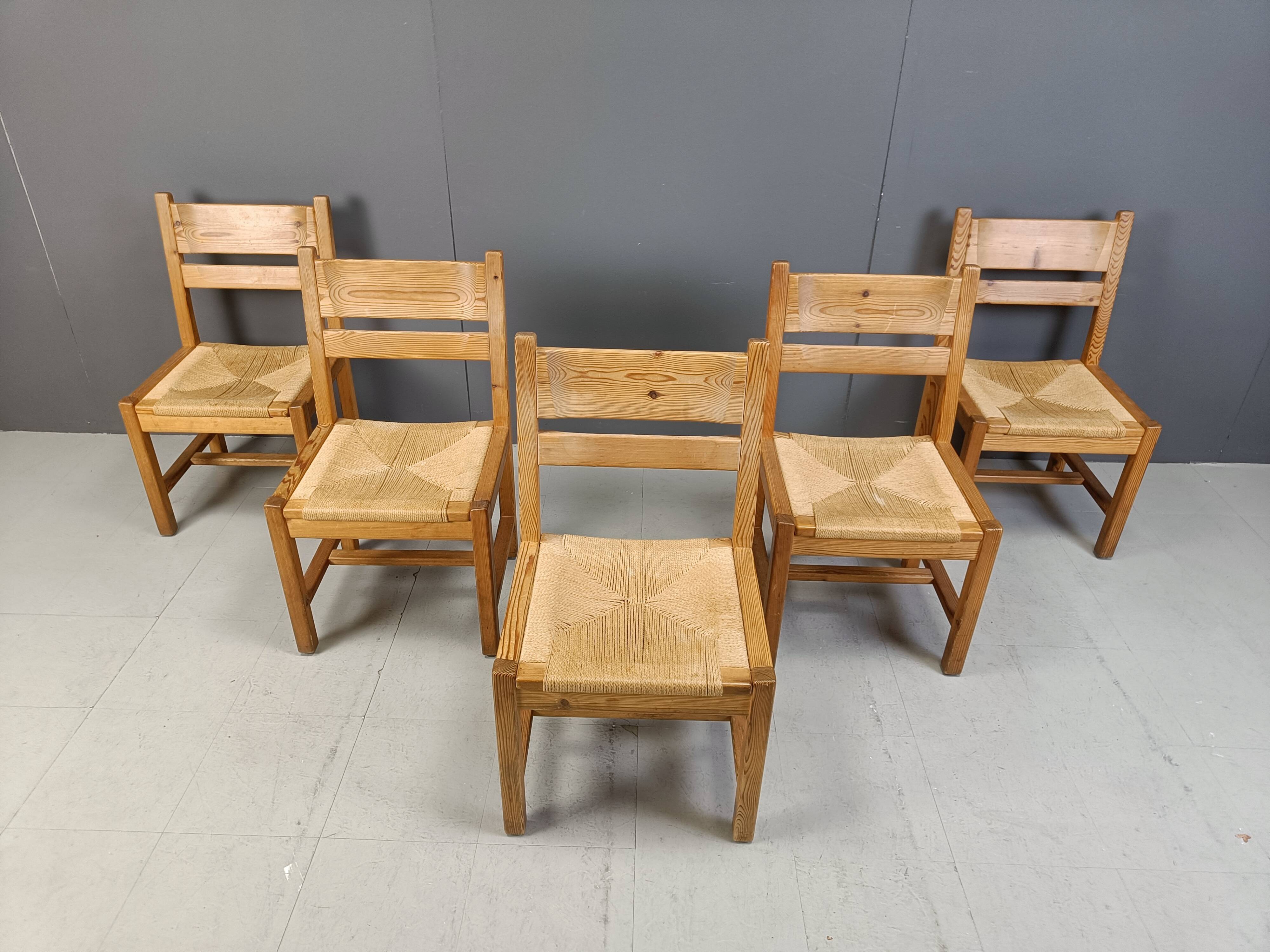Set of 5 pine wood chairs by GM Mobler, 1960s