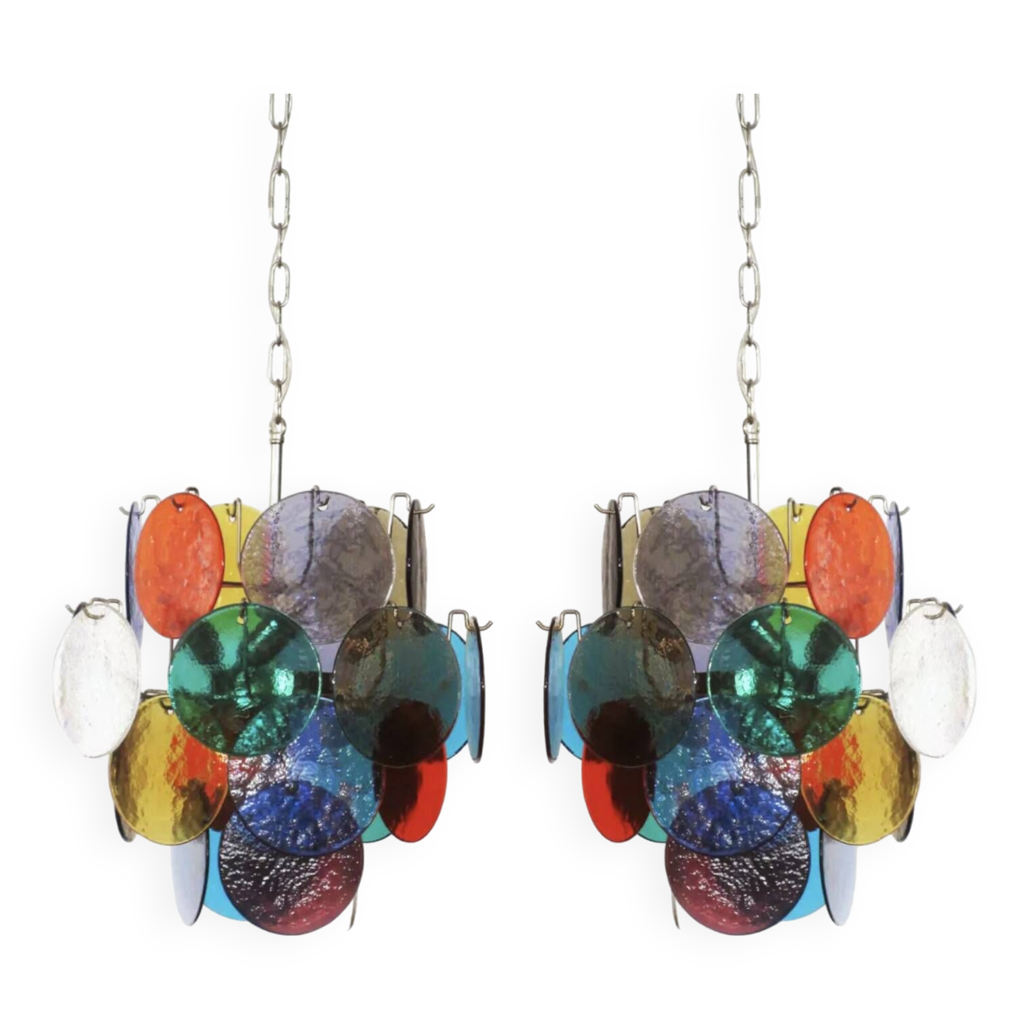 Paire de lustres 4 feux en verre de Murano, Italie, années 80