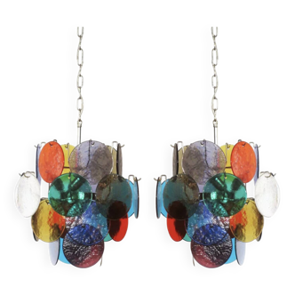 Pair of 4-light Murano glass chandeliers, Italy, 1980s