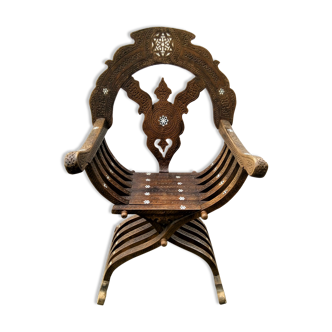 Old Syrian ethic armchair wood and mother-of-pearl