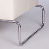 Restored Bauhaus Stool-Table, High Quality Leather, Chrome Steel, New Upholstery, Czechia, 1930s