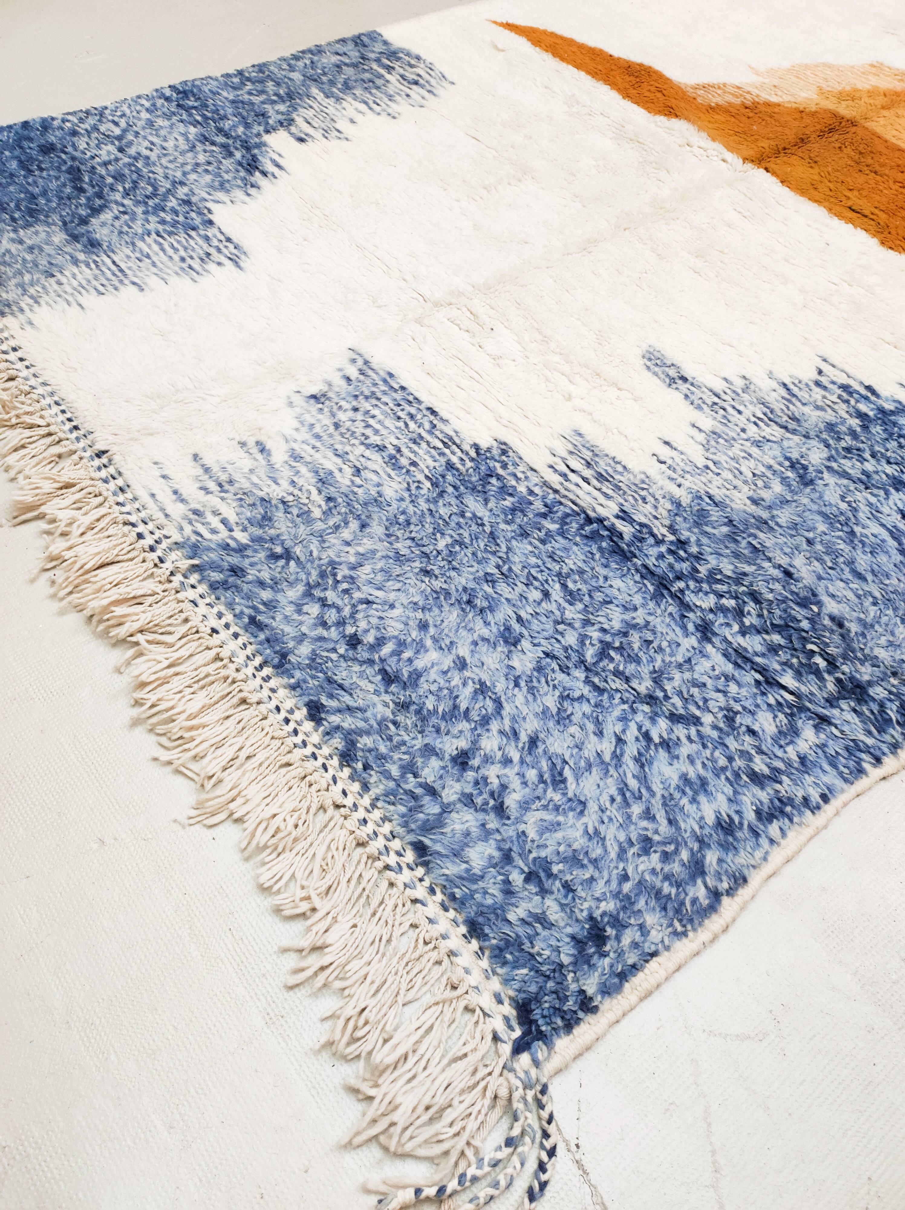 Moroccan Berber rug Boujaad ecru with colorful and mottled patterns 300x212cm