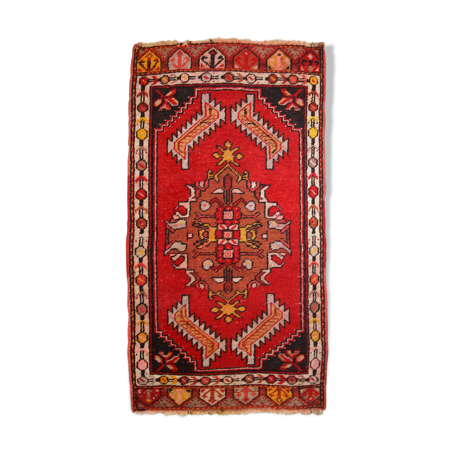 Turkish yastik handmade vintage rug 50cm x 96cm 1960s, 1C651