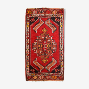 Turkish yastik handmade vintage rug 50cm x 96cm 1960s, 1C651