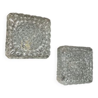 Pair of vintage wall lamps or ceiling lamp in molded glass 70s